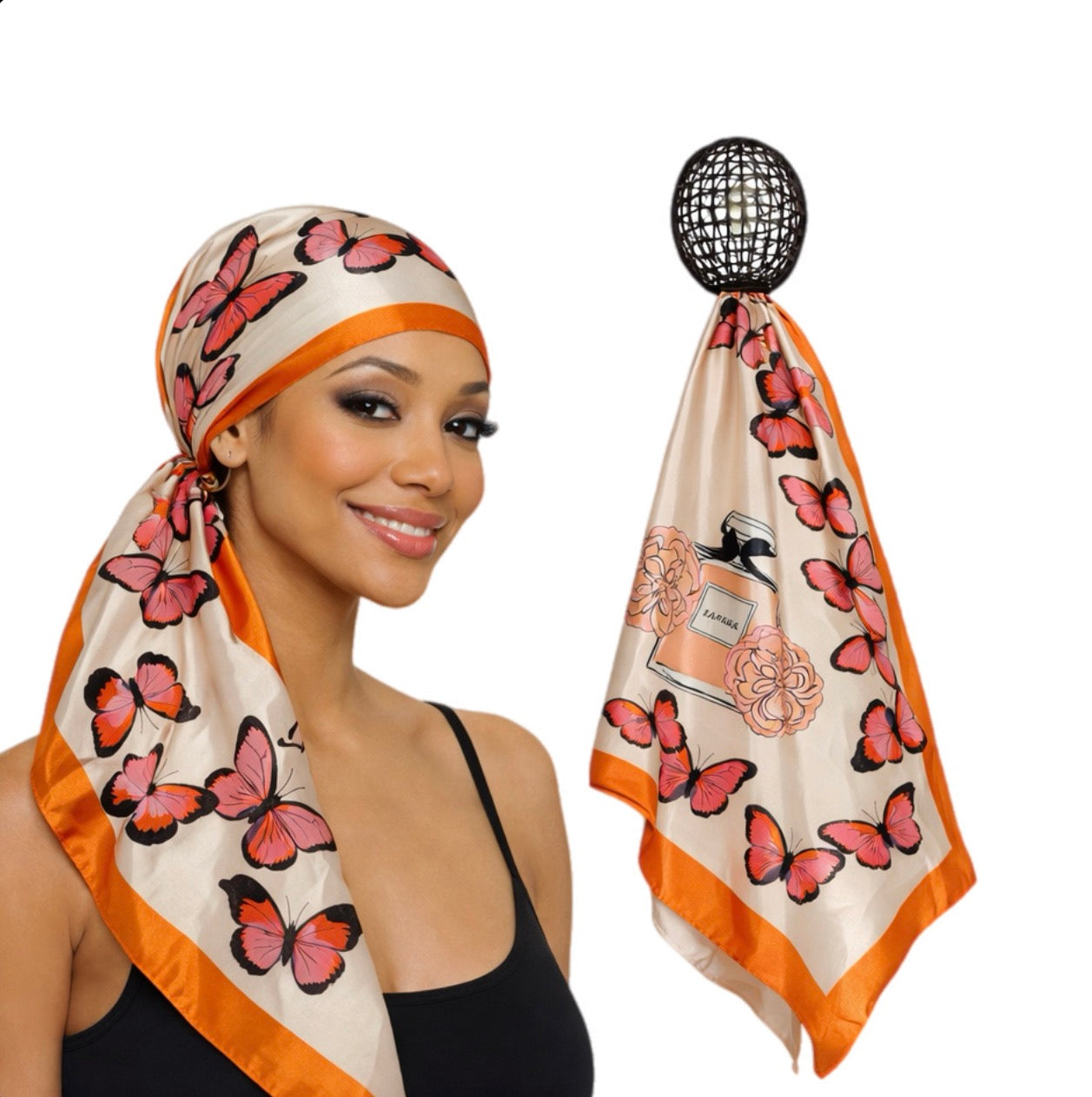 Beige Silk 2-in-1 Satin Hair Wrap & Detachable Hair Net