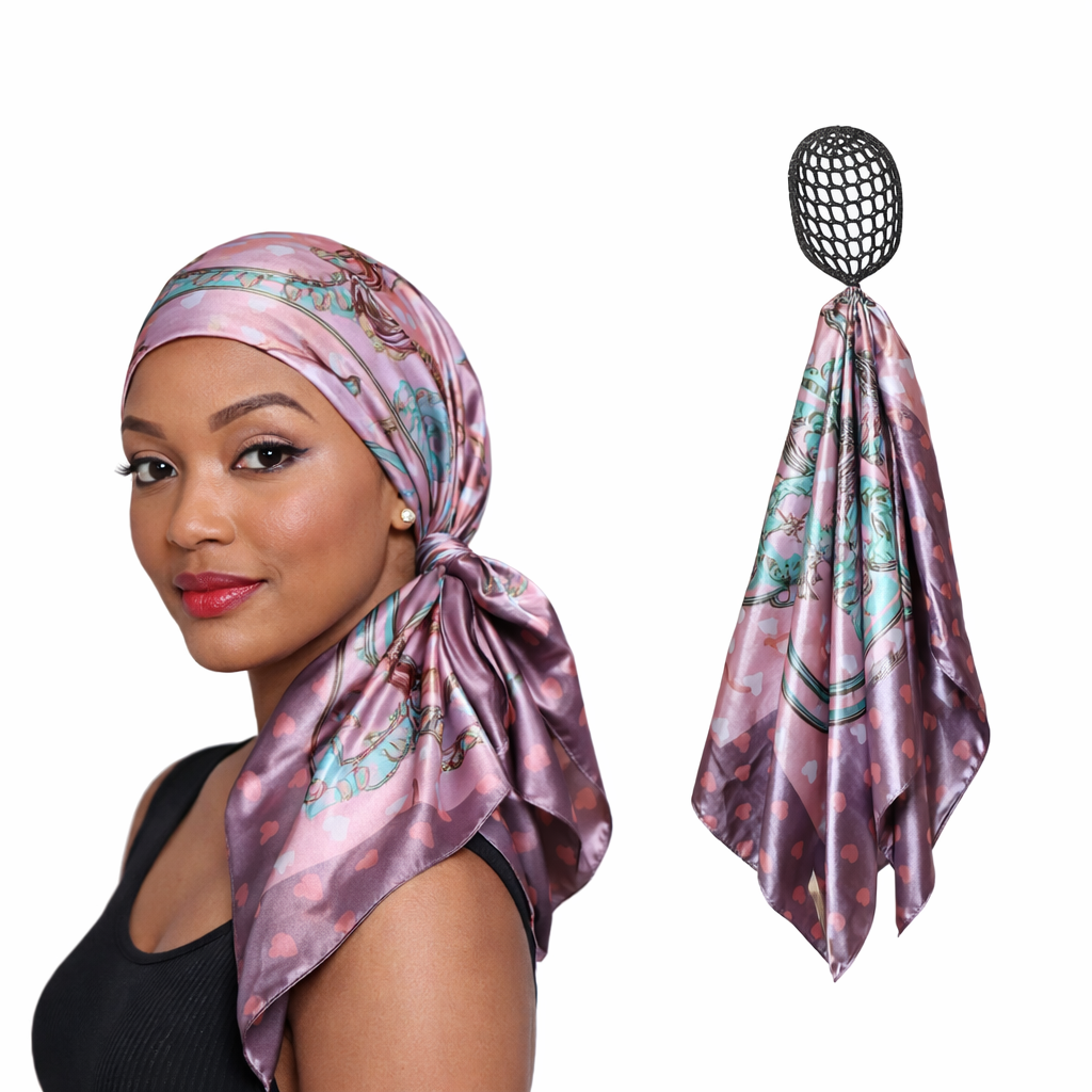 Hearts Satin Hair Wrap & Detachable Hair Net