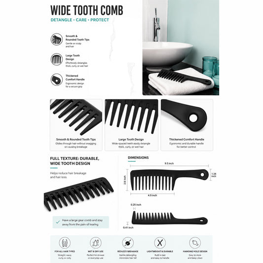 The Perfect Doobie™ Wide Tooth Hair, Detangling/Rake Handling Comb