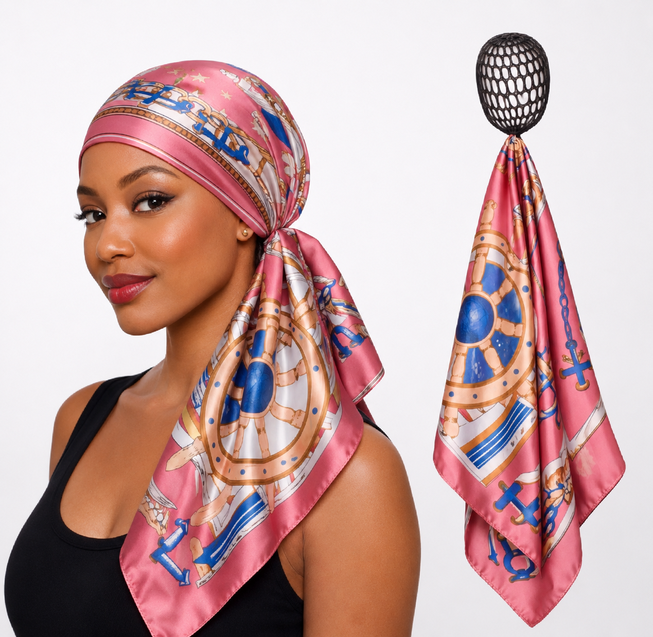 April 2-in-1 Satin Hair Wrap & Detachable Hair Net